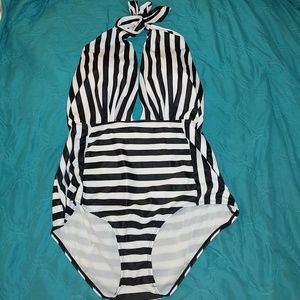 Backless Retro Swimsuit Deep Plunge High Waisted
